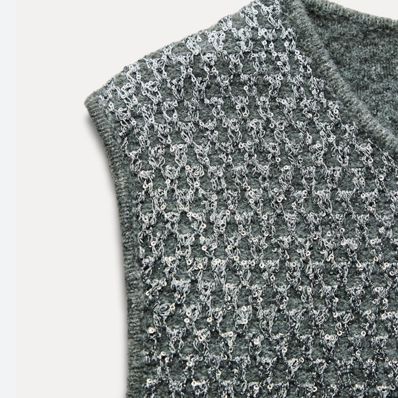 Zara NWT knit top with metallic threads and sequins silver 9598/209 - Picture 2 of 7